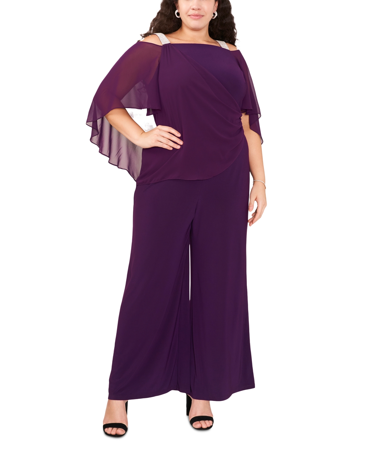 Msk Plus Size Side Draped Cape-overlay Jumpsuit In Luxe Plum