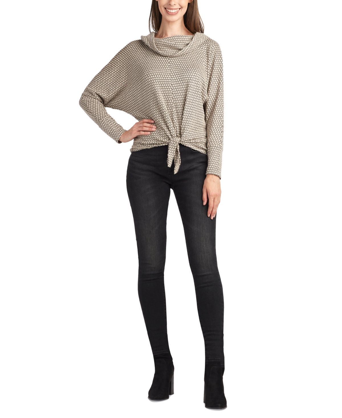 Bcx Juniors' Honeycomb Tie-Hem Dolman-Sleeve Cowlneck Sweater