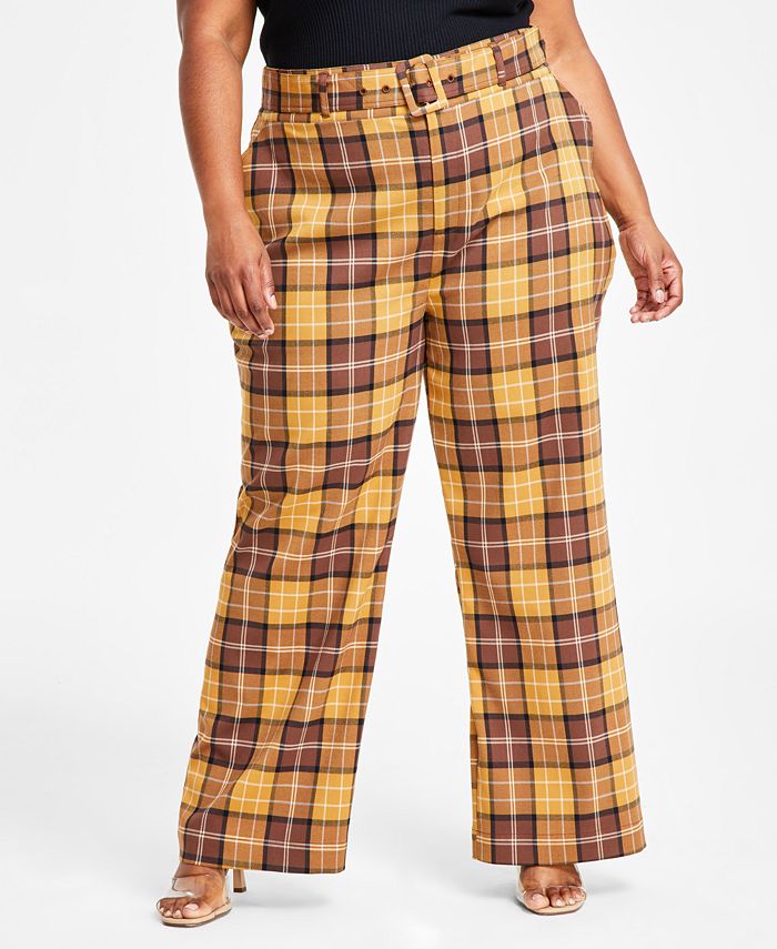 Nina Parker Trendy Plus Size High-Rise Plaid Wide-Leg Pants - Macy's