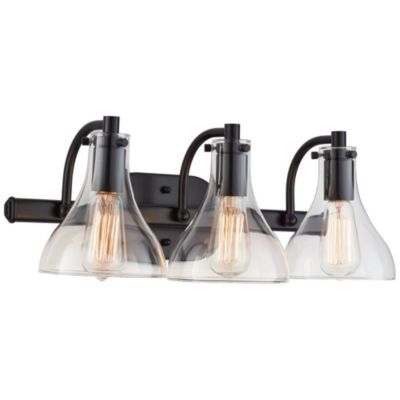 Sorren Industrial Modern Wall Light Black Metal Hardwired 20 1/2" 3-Light Fixture Curving Clear Glass Shade for Bedroom Bedside Bathroom Vanity Living Room Hallway Dining House