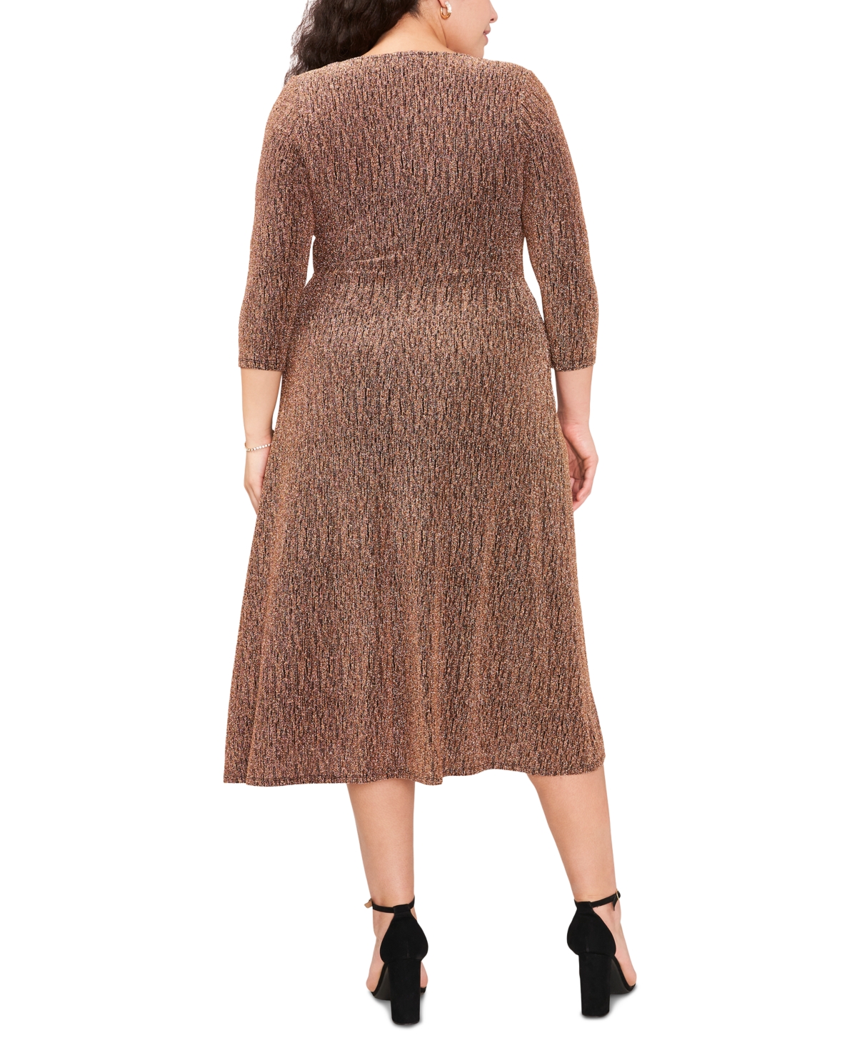 Msk Plus Size 3/4-Sleeve Faux-Wrap Midi Dress -gold