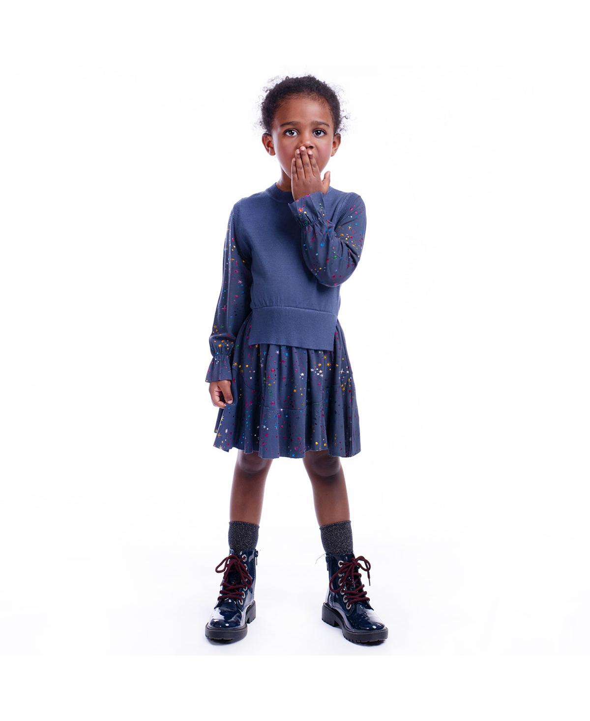 Imoga Collection Big Girls Trina FW23 Star Fine Yarn And Printed Jersey Dress