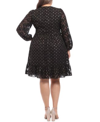 Plus Size Clip-Dot Fit & Flare Dress