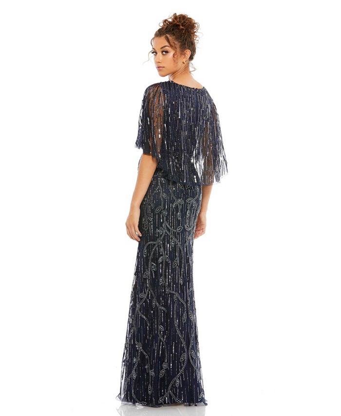 Mac Duggal Women's Embellished Cap Sleeve Faux Wrap Trumpet Gown - Macy's