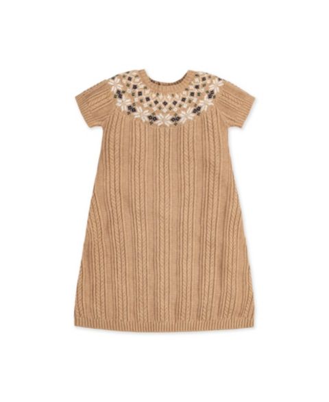 Платье Hope & Henry Short Sleeve Fair Isle Cable Sweater Dress для девочек-малышей, цвет: Слоновая кость