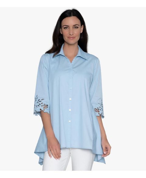 Женская рубашка Stella Carakasi Embroidered Sleeve Cotton Poplin A-Line Button-Front Shirt Top Poetry Tunic, цвет: Шамбре