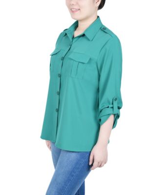 Petite 3/4 Sleeve Roll Tab Utility Blouse