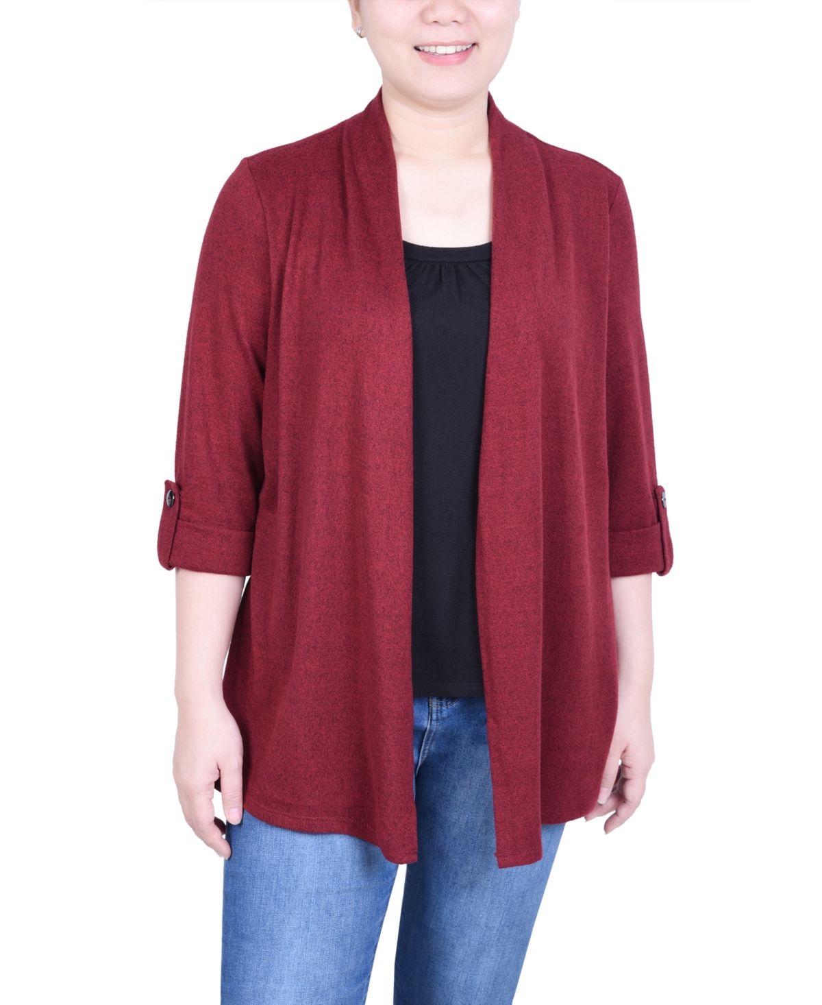 Petite 3/4 Sleeve Two in One Top - Red Dahlia