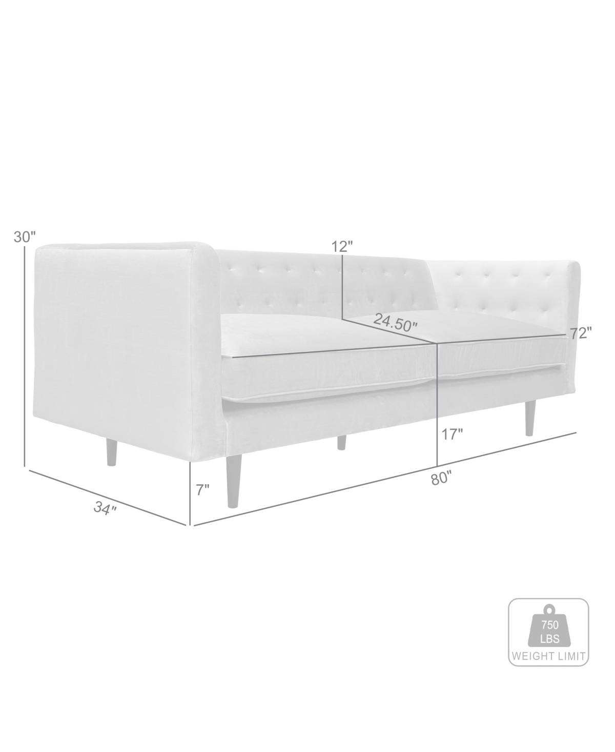 Armen Living Annabelle 80" Velvet With Wood Legs Sofa In Fossil Gray,black