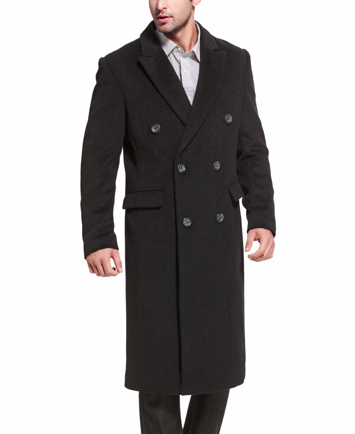 Men Josh Wool Blend Double Breasted Long Coat - Black