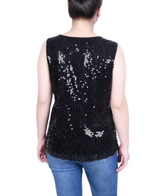Petite Sleeveless Sequined Tank with Combo Banding Top