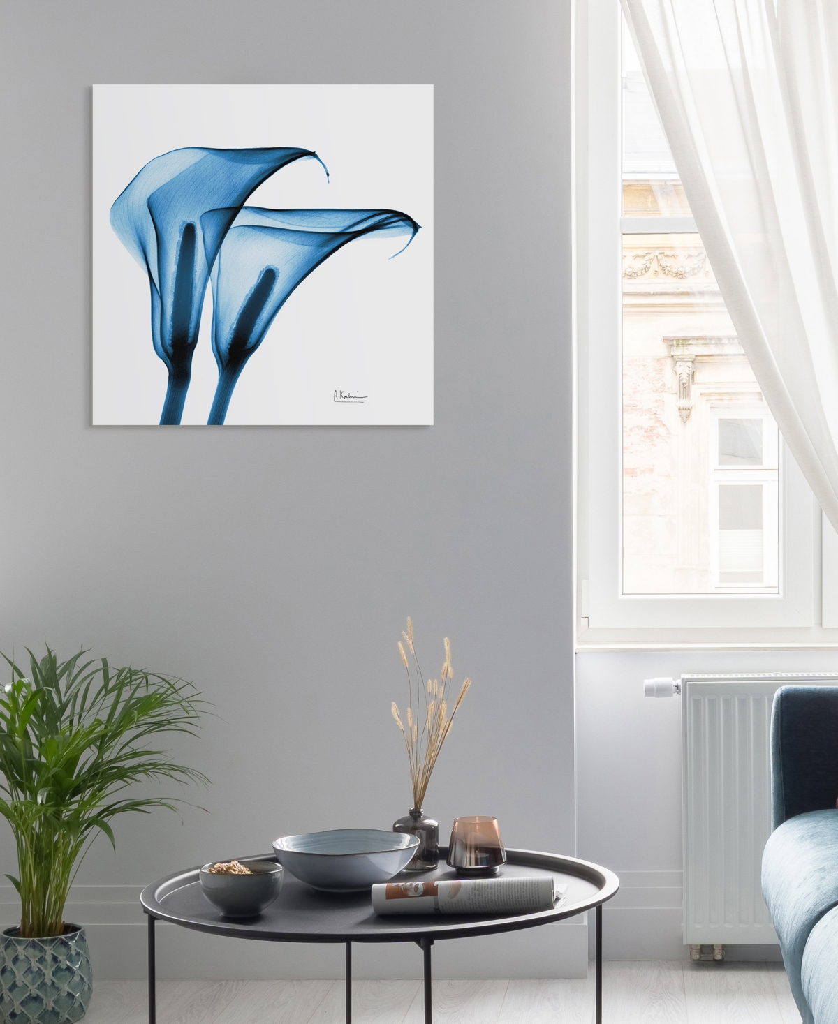 Empire Art Direct "indigo Calla Lilies" Frameless Free Floating Tempered Glass Panel Graphic Wall Art, 24" X 24" X 0.2 In Blue
