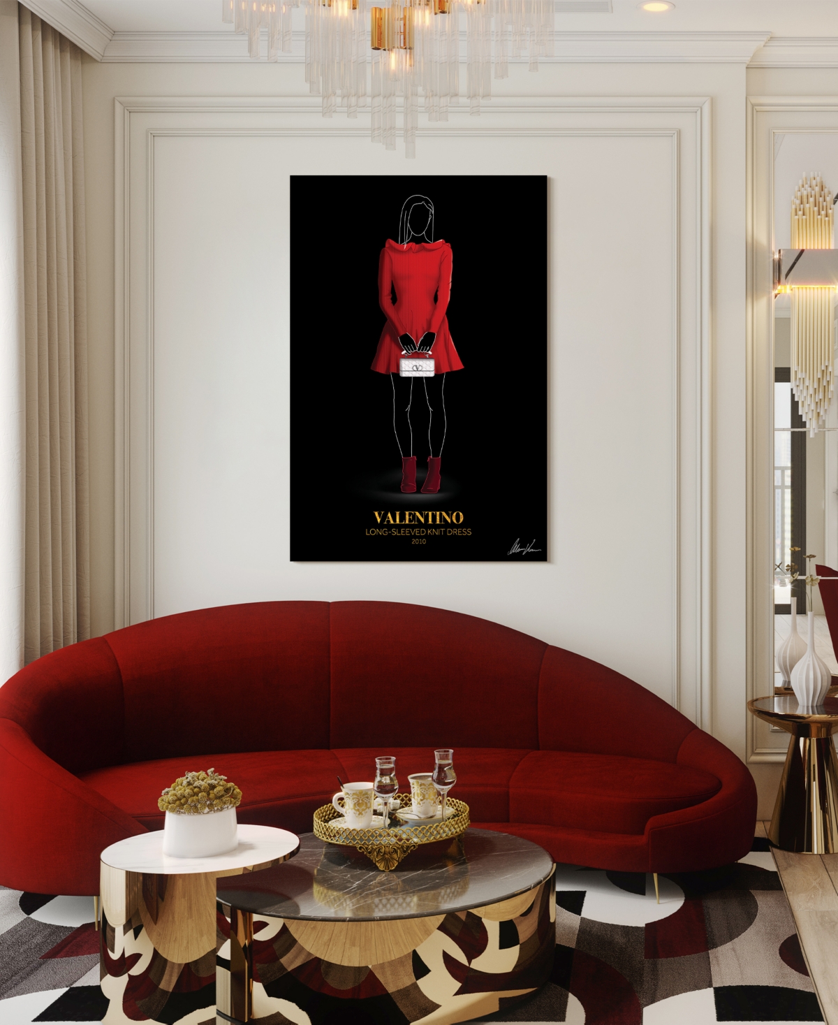 Shop Empire Art Direct "v Fashion Red Look" Frameless Free Floating Reverse Printed Tempered Glass Wall Art, 48" X 32" X 0.