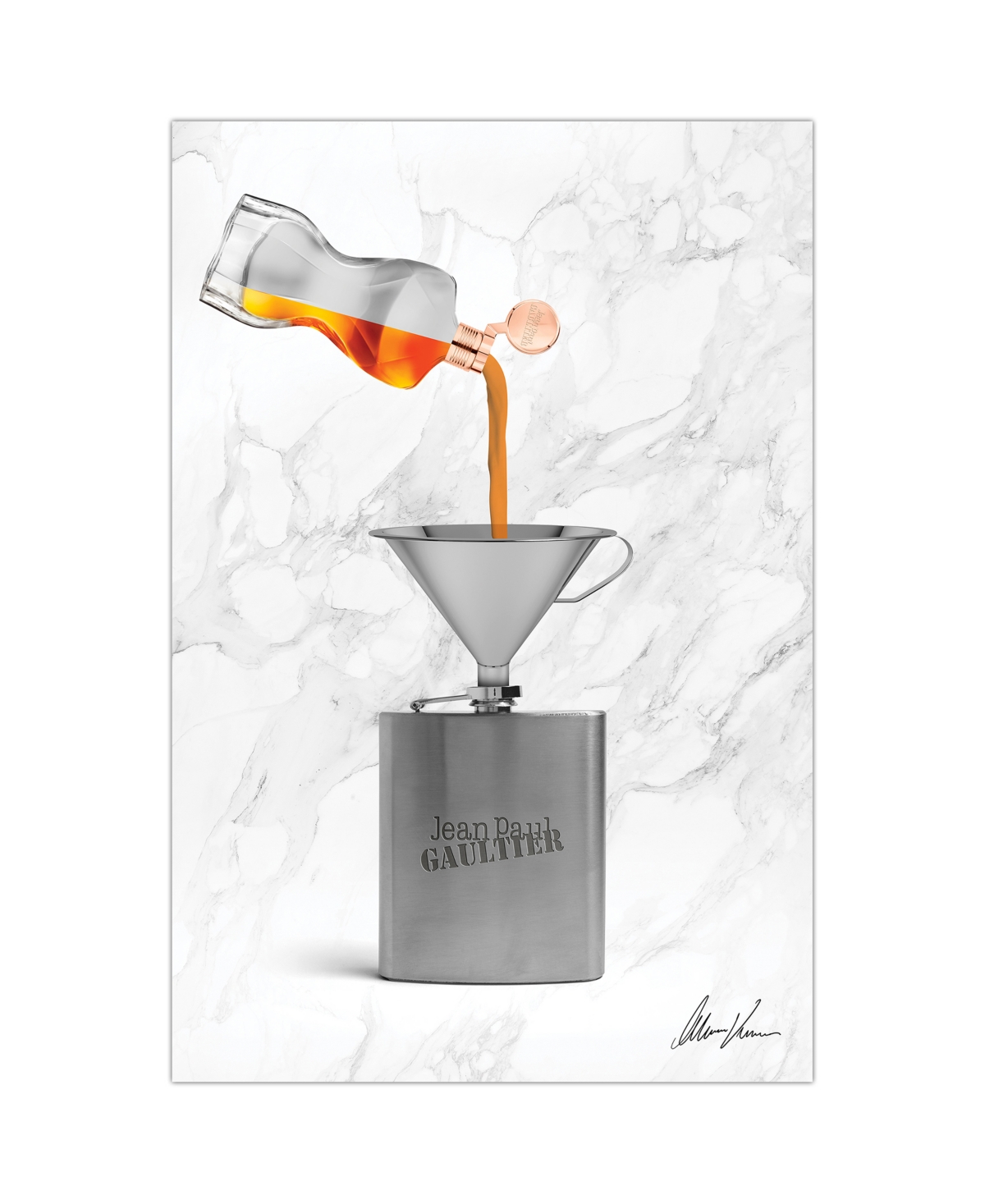 Empire Art Direct "gaultier Liquid" Frameless Free Floating Tempered Glass Panel Graphic Wall Art, 24" X 36" X 0.2" In Sliver,orange