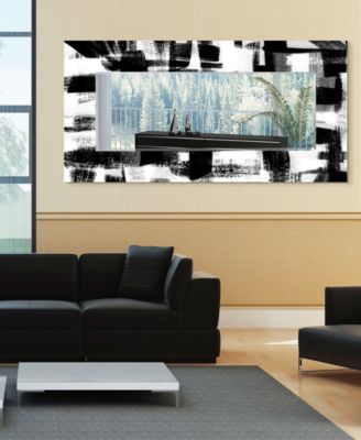 "Jam Session II" Rectangular Beveled Mirror on Free Floating Printed Tempered Art Glass, 72" x 36" x 0.4"
