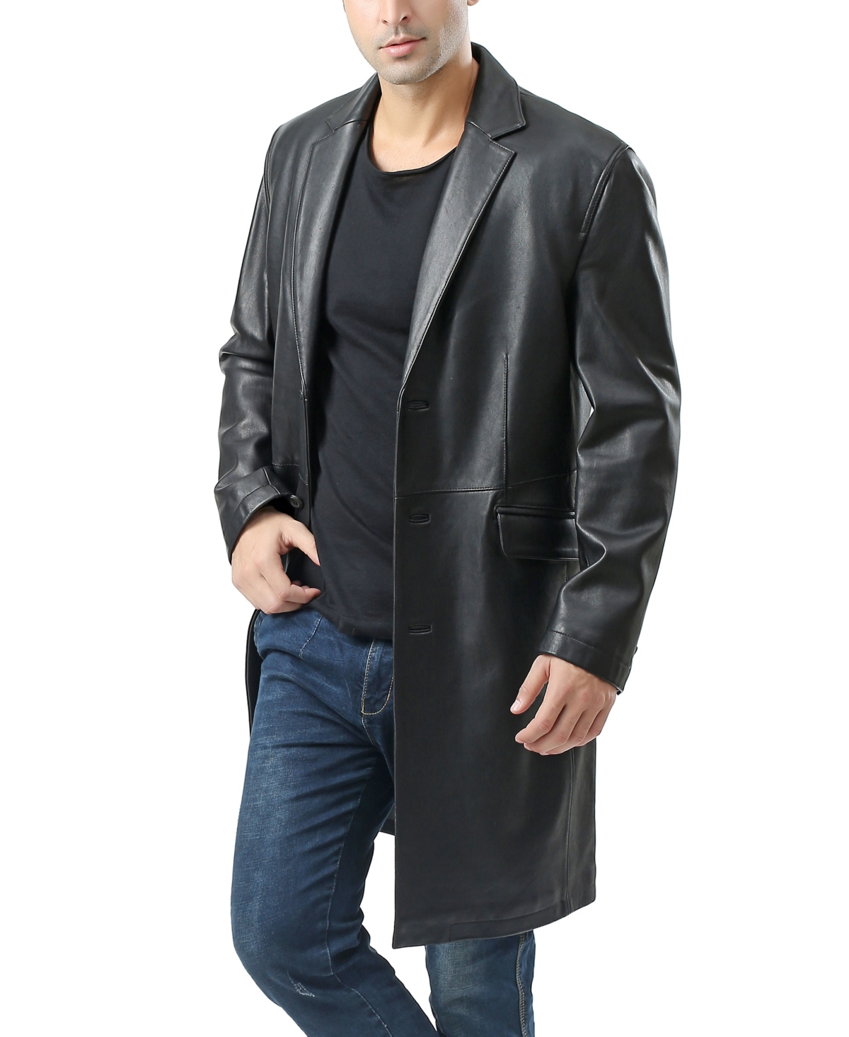 Bgsd Men Leather Long Coat Black Smart Closet