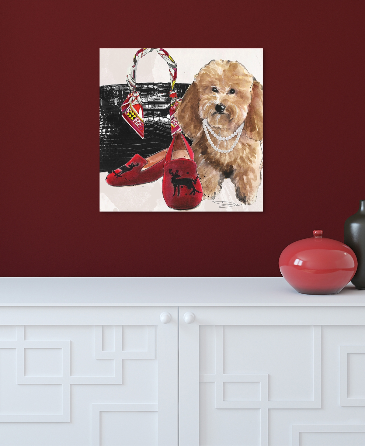 EMPIRE ART DIRECT "GOLDEN-TONE DOODLE" UNFRAMED FREE FLOATING TEMPERED GLASS PANEL GRAPHIC DOG WALL ART PRINT, 20" X 2 
