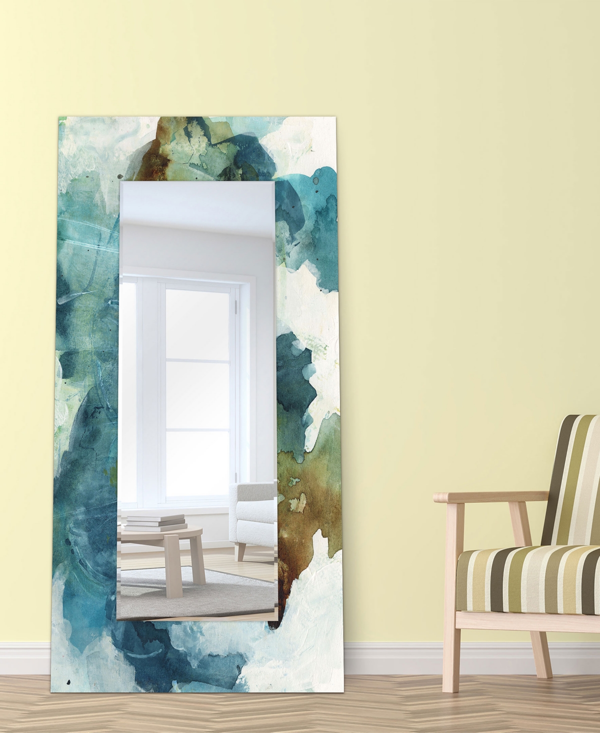 EMPIRE ART DIRECT "BLUE SKY" RECTANGULAR BEVELED MIRROR ON FREE FLOATING PRINTED TEMPERED ART GLASS, 72" X 36" X 0.4" 