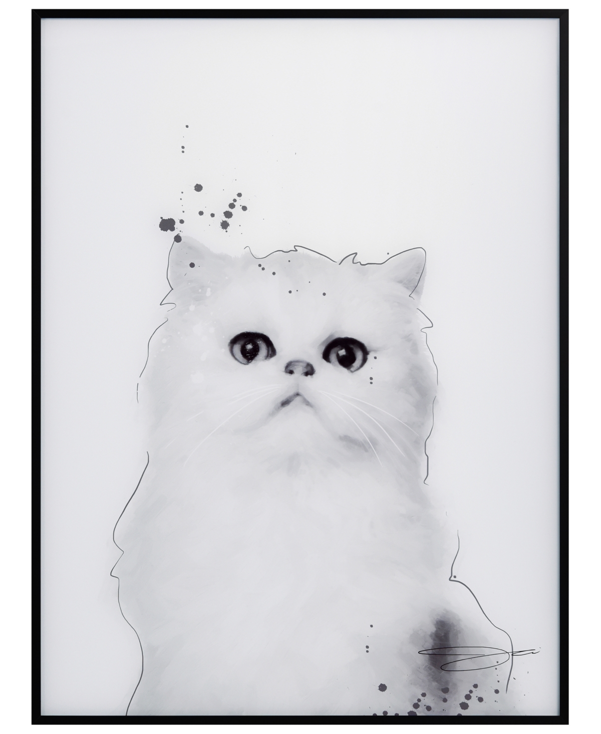 Empire Art Direct "persian" Pet Paintings On Printed Glass Encased With A Black Anodized Frame, 24" X 18" X 1" In Black And White