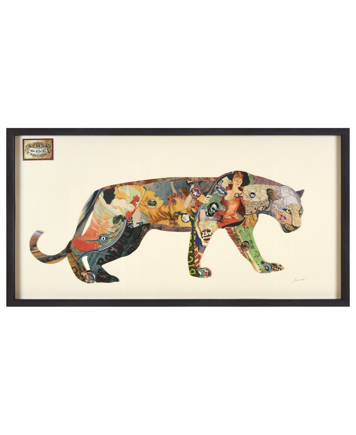 Empire Art Direct "the Jaguar" Dimensional Collage Framed Graphic Art Under Glass Wall Art, 25" X 48" X 1.4" In Multi-color
