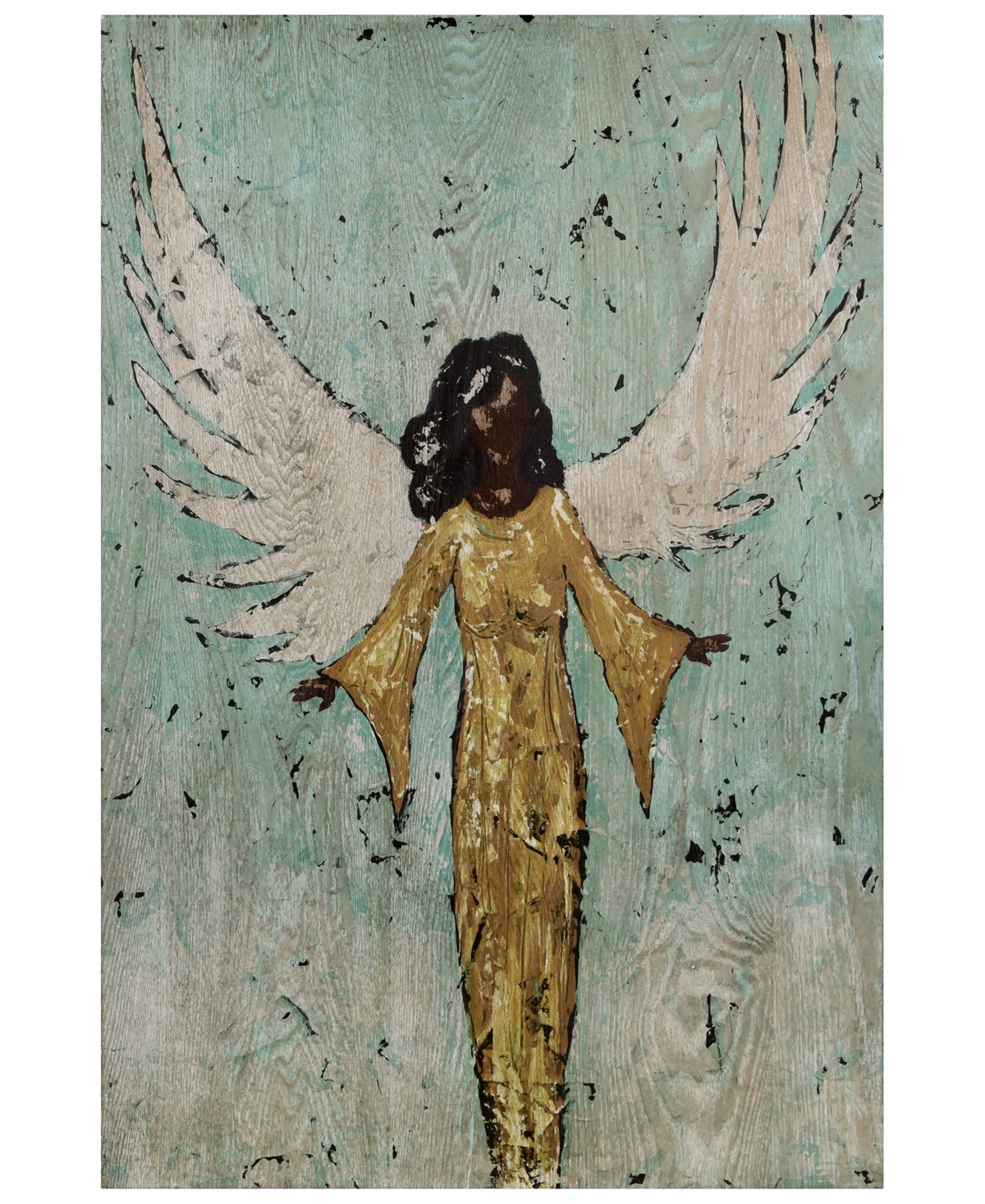 Empire Art Direct "earthly Angel Ii" Fine Giclee Printed Directly On Hand Finished Ash Wood Wall Art, 36" X 24" X 1.5" In Blue,yellow,white