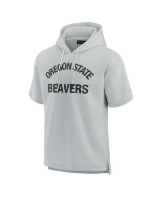 Men's and Women's Gray Oregon State Beavers Super Soft Fleece Short Sleeve Pullover Hoodie