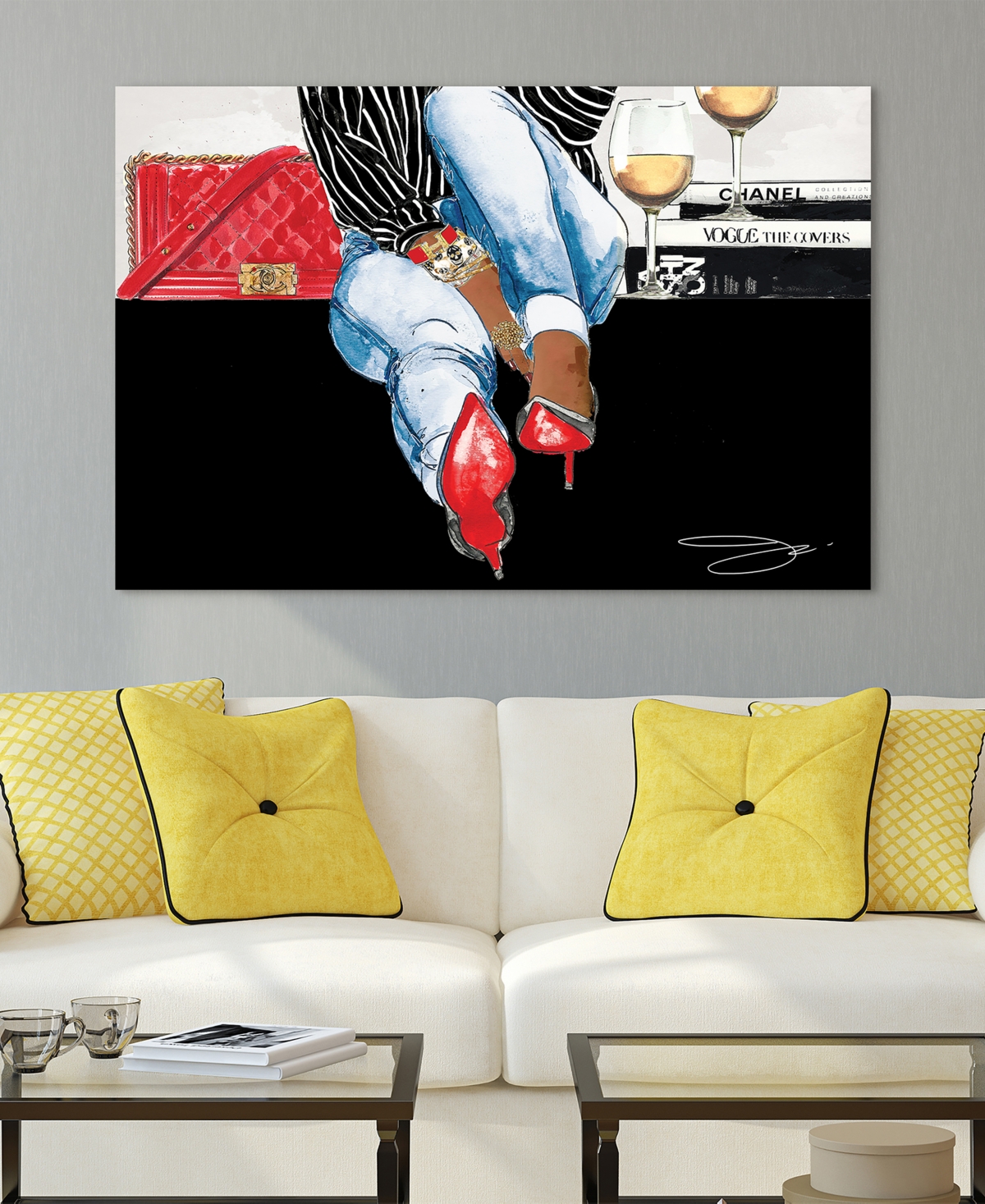 Shop Empire Art Direct "coffee Break" Frameless Free Floating Tempered Glass Panel Graphic Wall Art, 32" X 48" X 0.2" In Multi-color