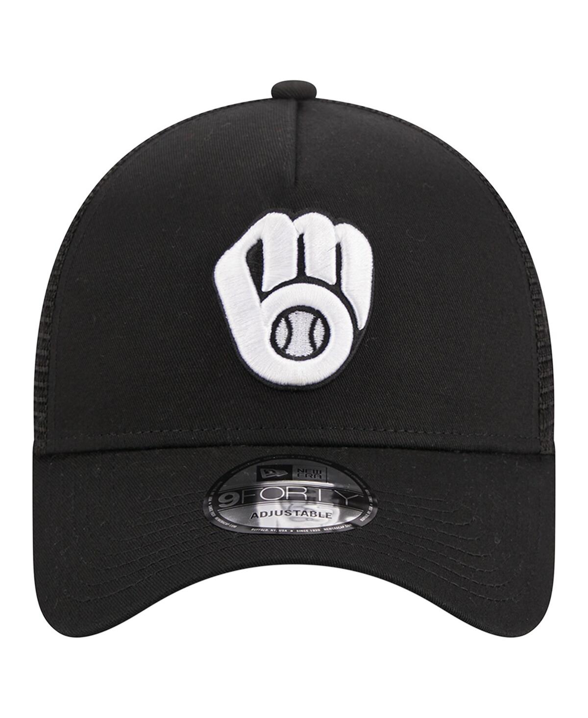 New Era Black Milwaukee Brewers A-frame 9forty Trucker Adjustable Hat In Black