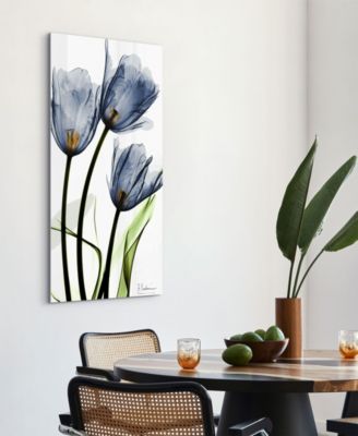 "Three Blue TuLIps" Frameless Free Floating Tempered Glass Panel Graphic Wall Art, 48" x 24" x 0.2"