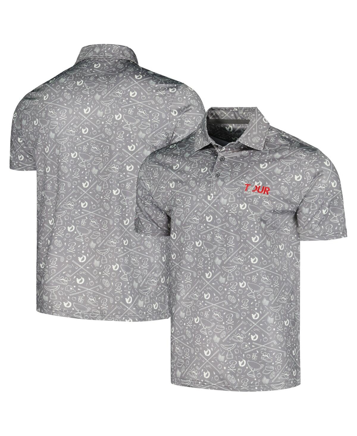 Men's Barstool Golf Gray Tour Championship Printed Polo Shirt - Gray
