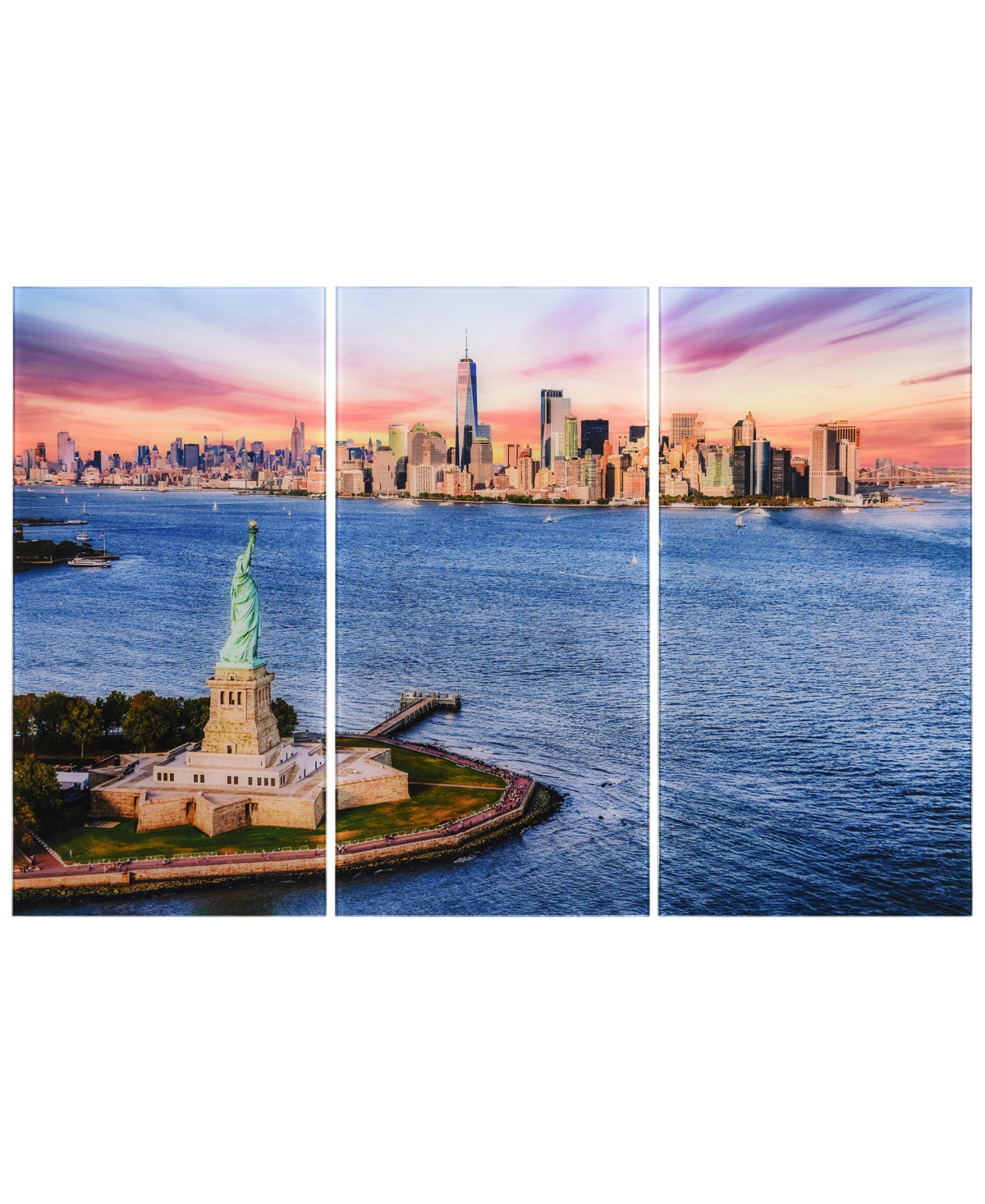 Empire Art Direct "new York View Abc" Frameless Free Floating Tempered Glass Panel Graphic Wall Art Set Of 3, 72" X 36 In Multi-color
