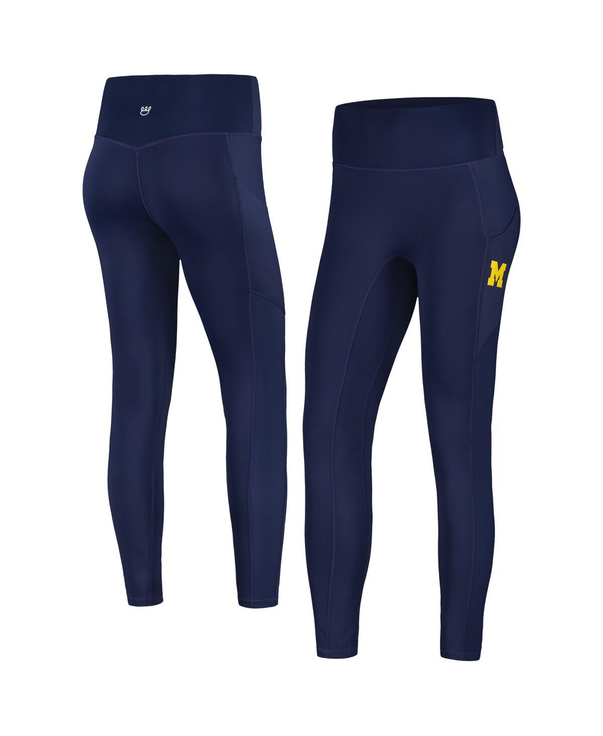 Women's Kadyluxe Navy Michigan Wolverines 7/8 Mixed Media Pocket iLeggings - Navy