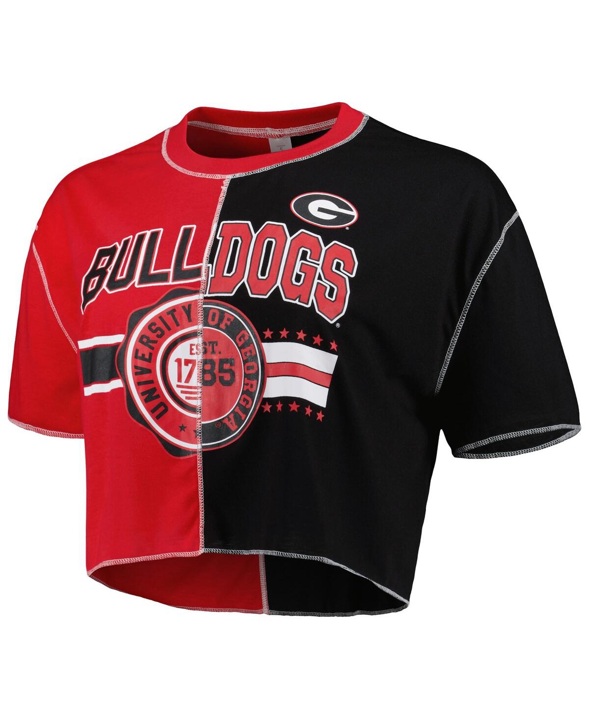 Zoozatz Women's  Red, Black Georgia Bulldogs Colorblock Cropped T-shirt In Red,black