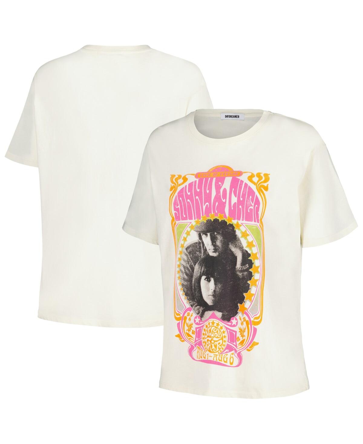 Women's Daydreamer Cream Distressed Sonny & Cher Melody Fair Boyfriend T-shirt - Cream