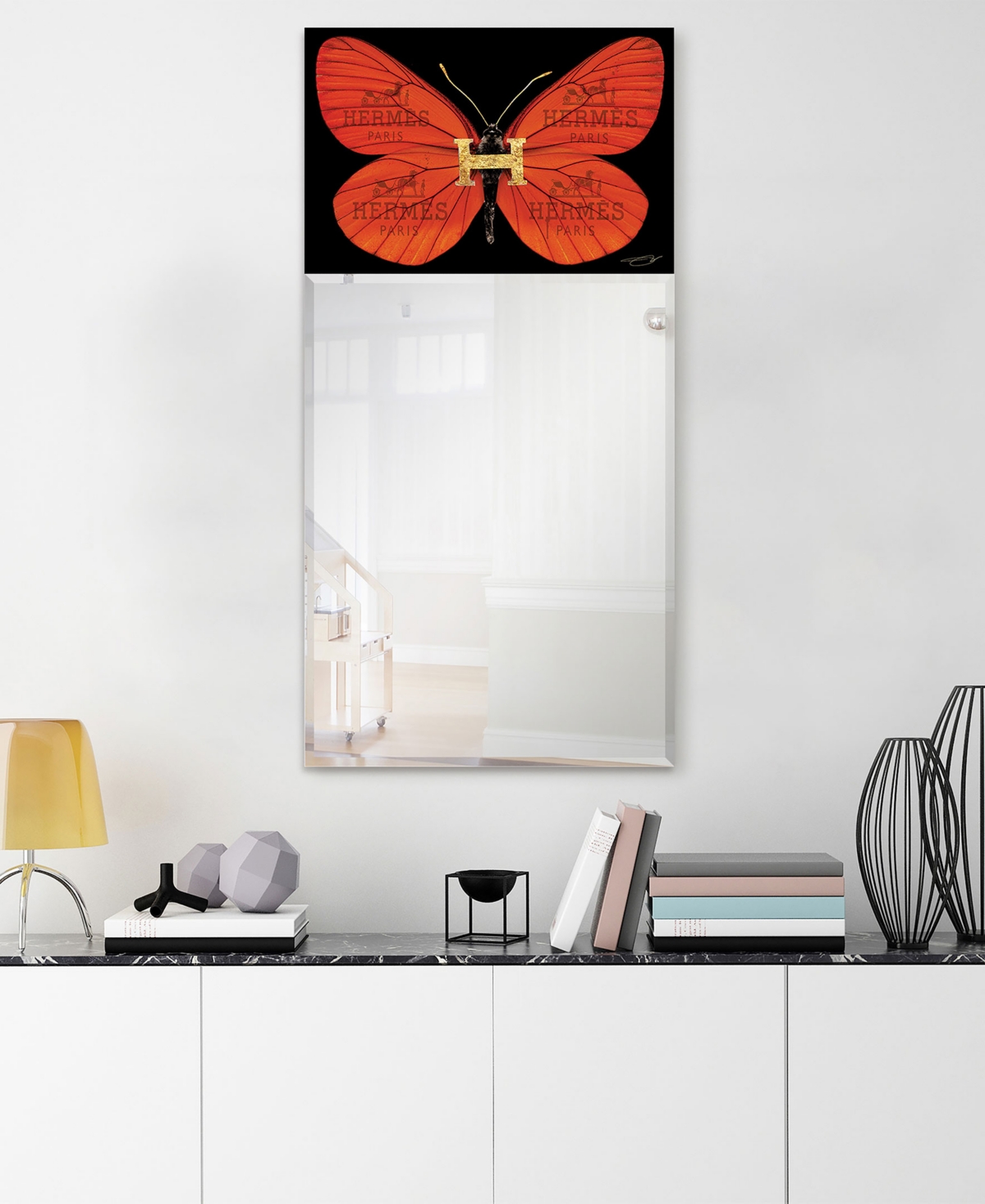 Shop Empire Art Direct "designer Butterfly" Rectangular Beveled Mirror On Free Floating Printed Tempered Art Glass, 48" X 2 In Black,red