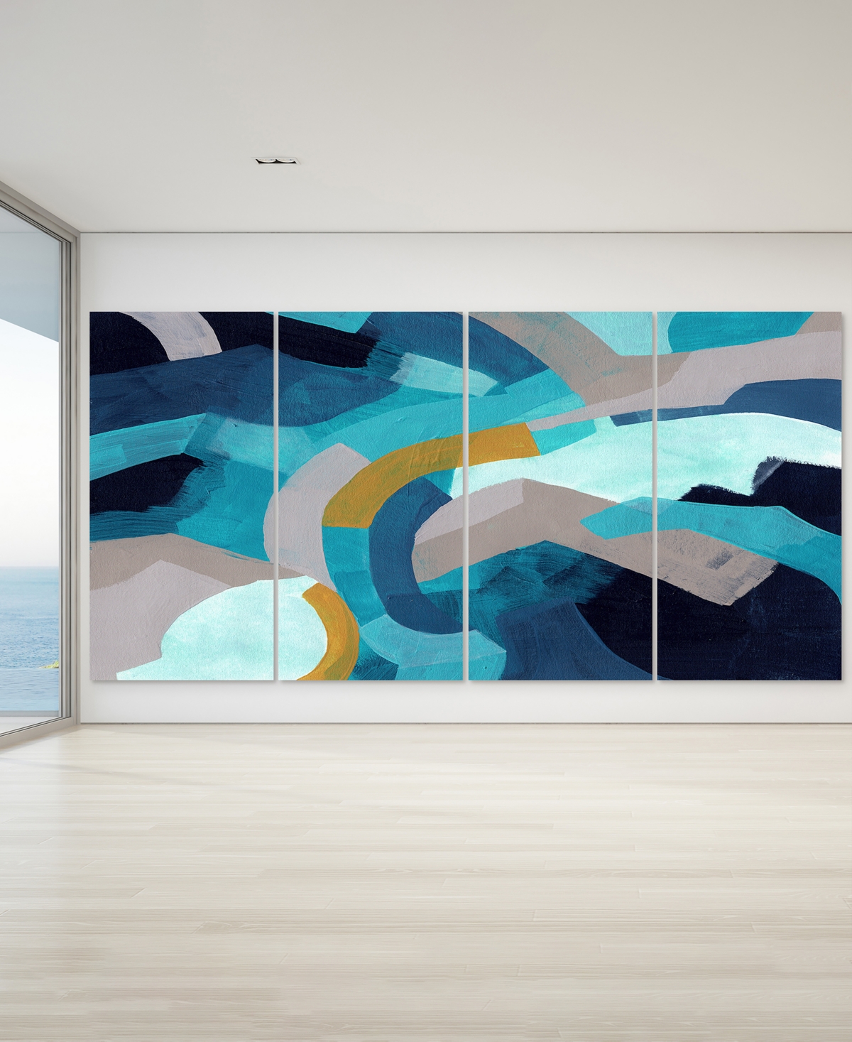 EMPIRE ART DIRECT PUZZLE BLUES ABCD FRAMELESS FREE FLOATING TEMPERED GLASS PANEL GRAPHIC WALL ART, 72" X 36" X 0.2" EA 
