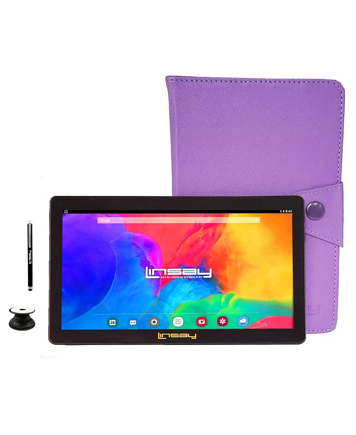 LINSAY New 7" WiFi Tablet Bundle with Purple Case, Pop Holder and Pen Stylus with 2GB RAM 64GB