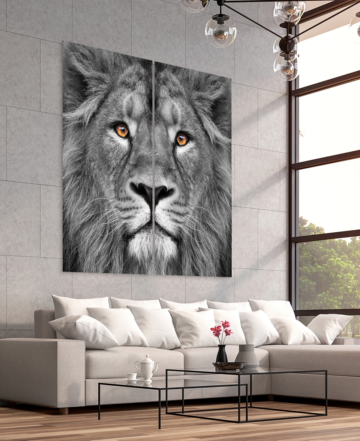 Empire Art Direct King Of The Jungle Ab Frameless Free Floating Tempered Glass Panel Graphic Wall Art, 72" X 36" X 0.2 In Gray