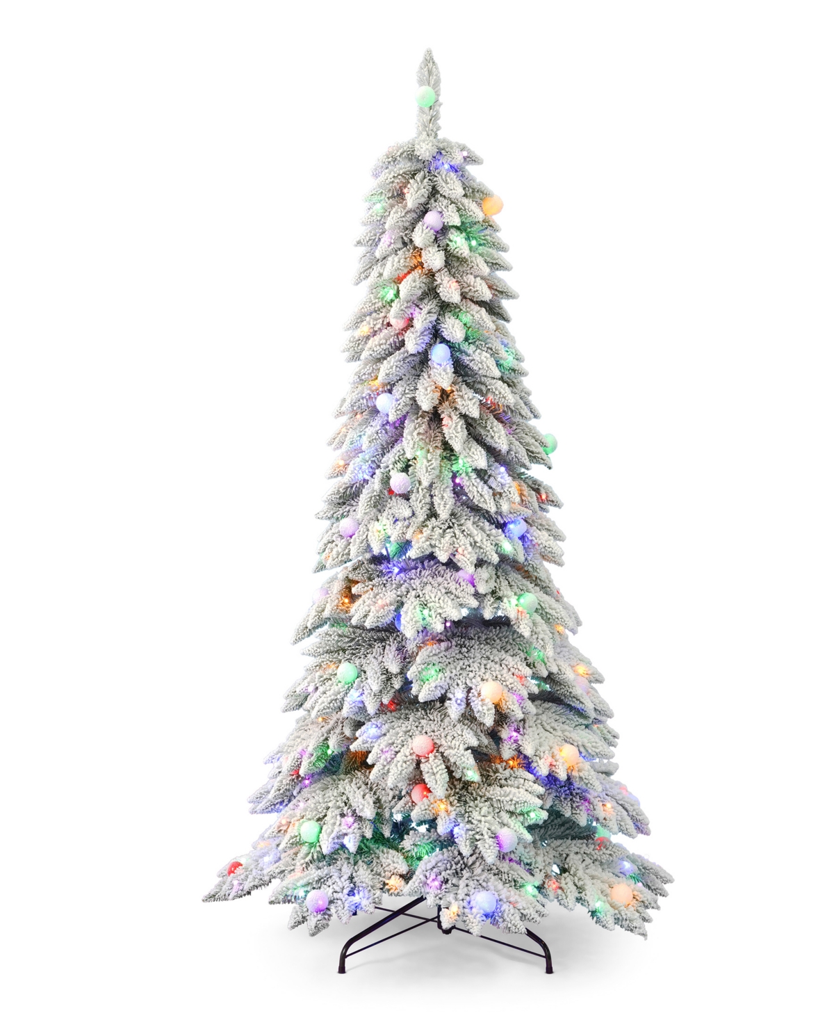 Snow Kissed Pine 6.5' Pre-Lit Flocked Pvc Full Tree with Metal Stand, 739 Tips, 350 Led Lights - White