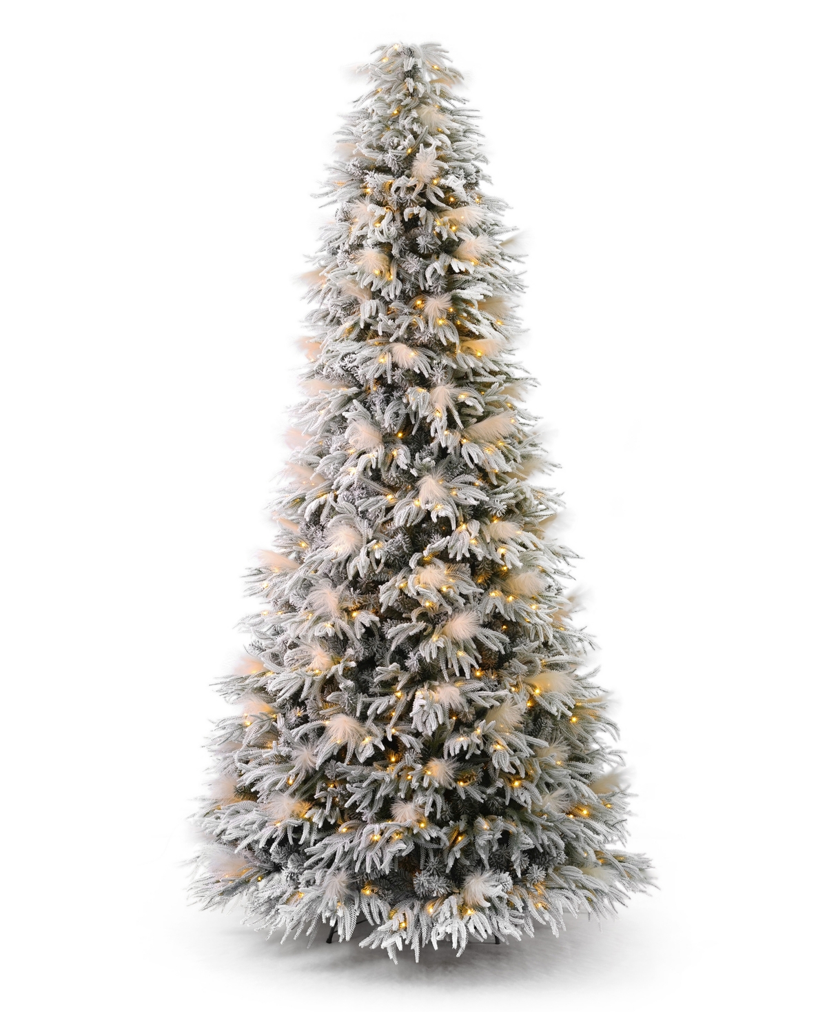 Seasonal Pine And Pampas 9' Pre-lit Flocked Pe Mixed Pvc Tree, 9590 Tips, 104 Pieces Pampas, 700 Warm Led, Ez In Green