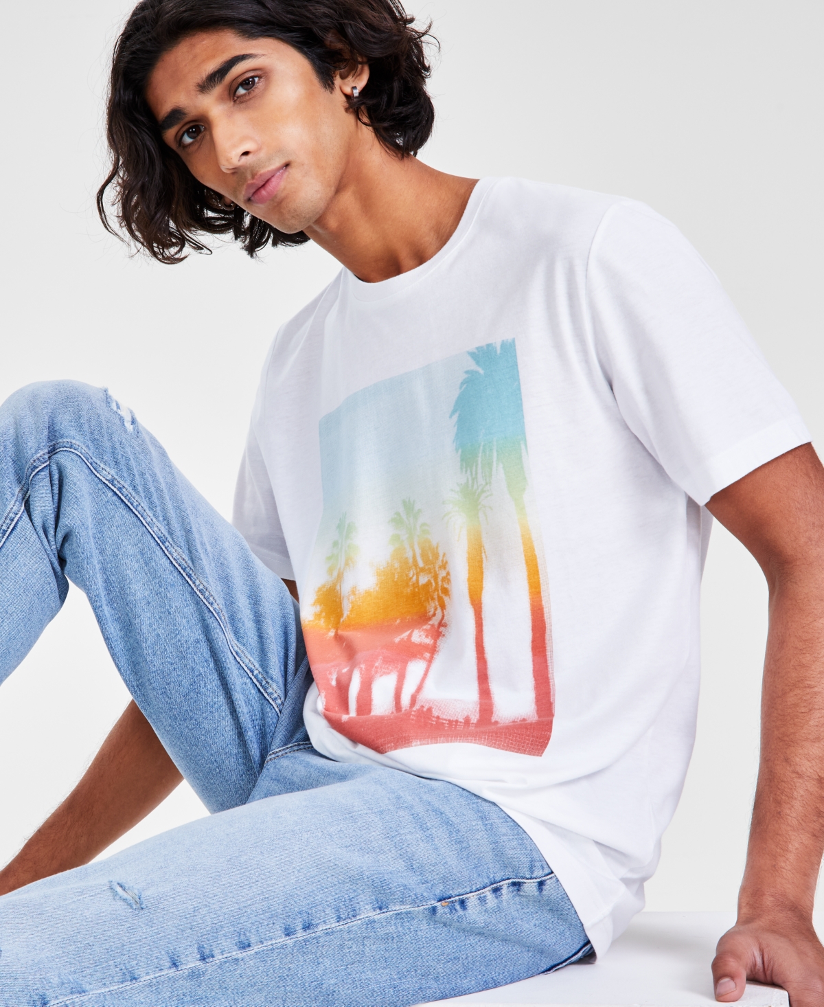 Sun + Stone Men's Palm Graphic T-shirt, Created For Macy's In Bright White