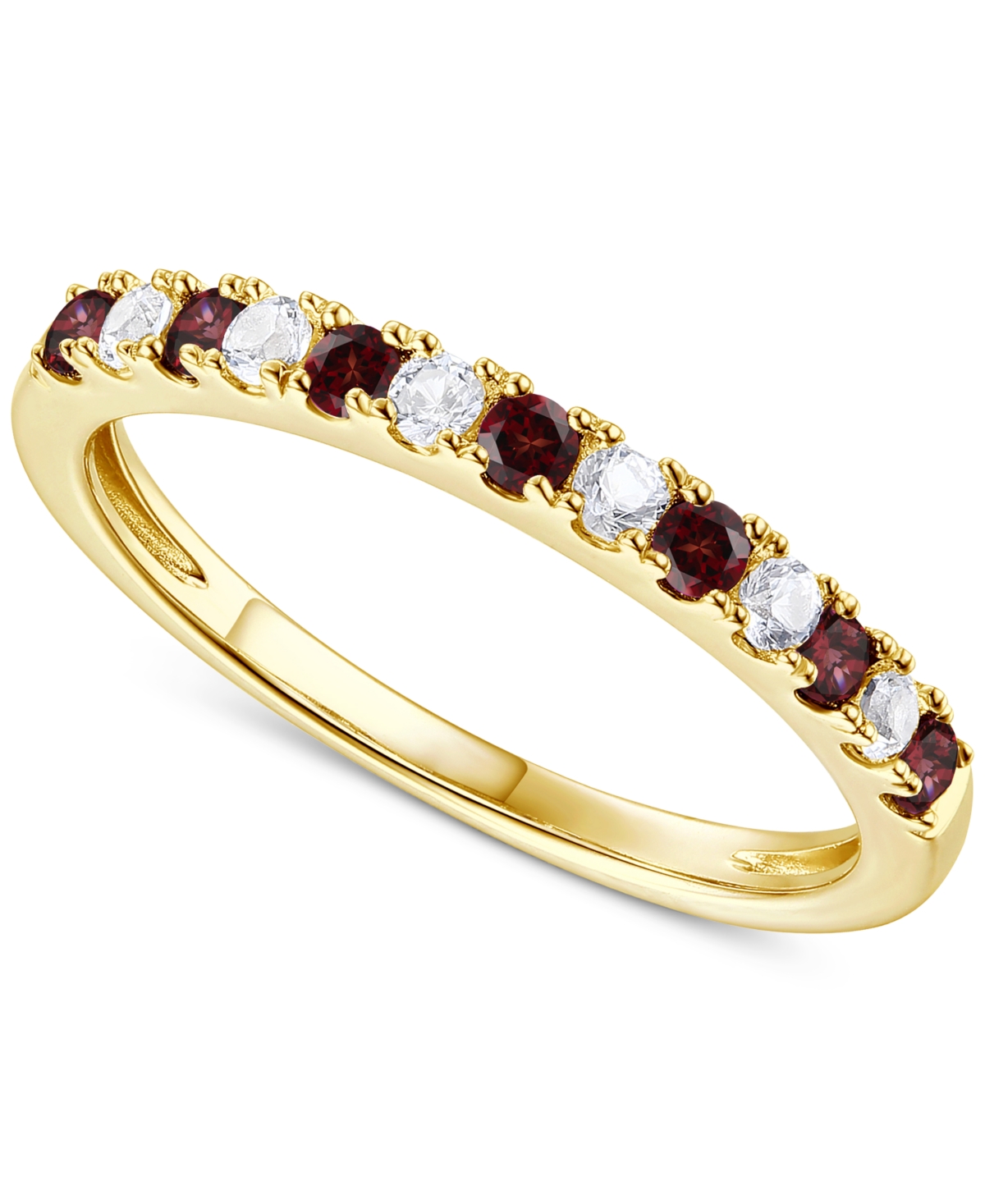 Macy's Amethyst (1/5 Ct. T.w.) & Lab-grown White Sapphire (1/5 Ct. T.w.) Stack Ring In 14k Gold-plated Ster In Garnet