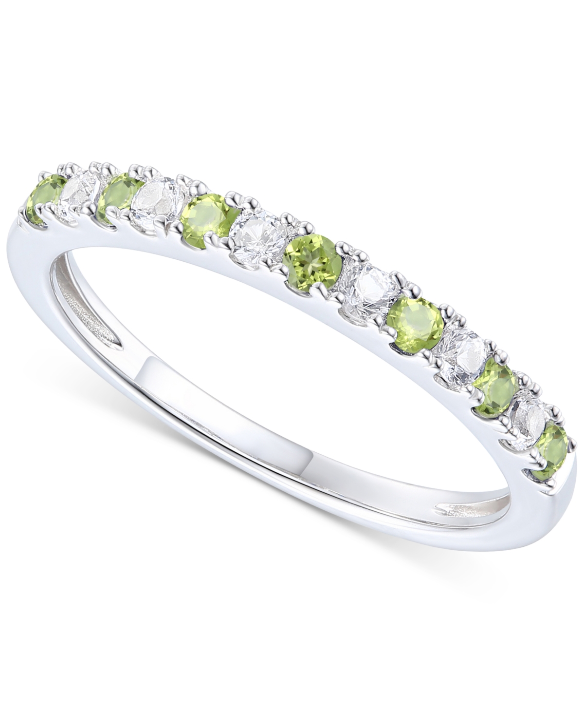 Macy's Amethyst (1/5 Ct. T.w.) & Lab-grown White Sapphire (1/5 Ct. T.w.) Stack Ring In 14k Gold-plated Ster In Peridot