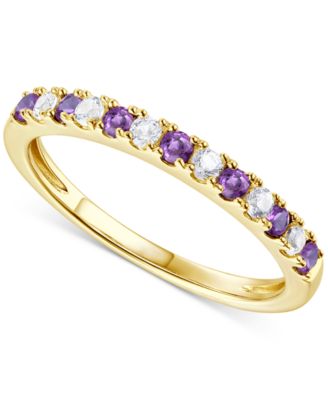 Macy's - Amethyst (1/5 ct. t.w.) & Lab-Grown White Sapphire (1/5 ct. t.w.) Stack Ring in 14k Gold-Plated Sterling Silver (Also in Additional Gemstones)