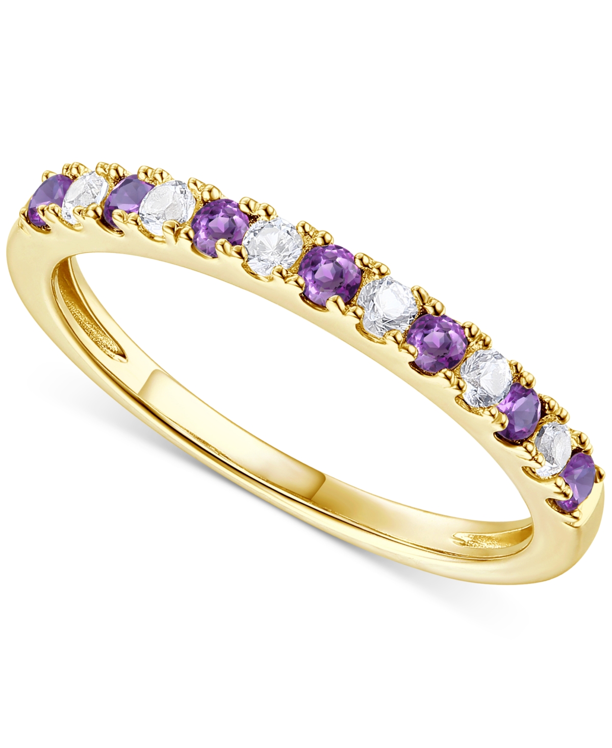 Macy's Amethyst (1/5 Ct. T.w.) & Lab-grown White Sapphire (1/5 Ct. T.w.) Stack Ring In 14k Gold-plated Ster