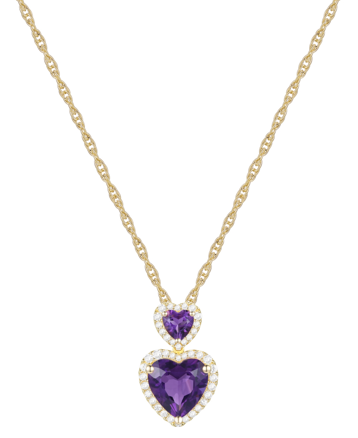 Macy's Amethyst (1-7/8 Ct. T.w.) & Lab-grown White Sapphire Accent Double Heart Pendant Necklace In 14k Gol