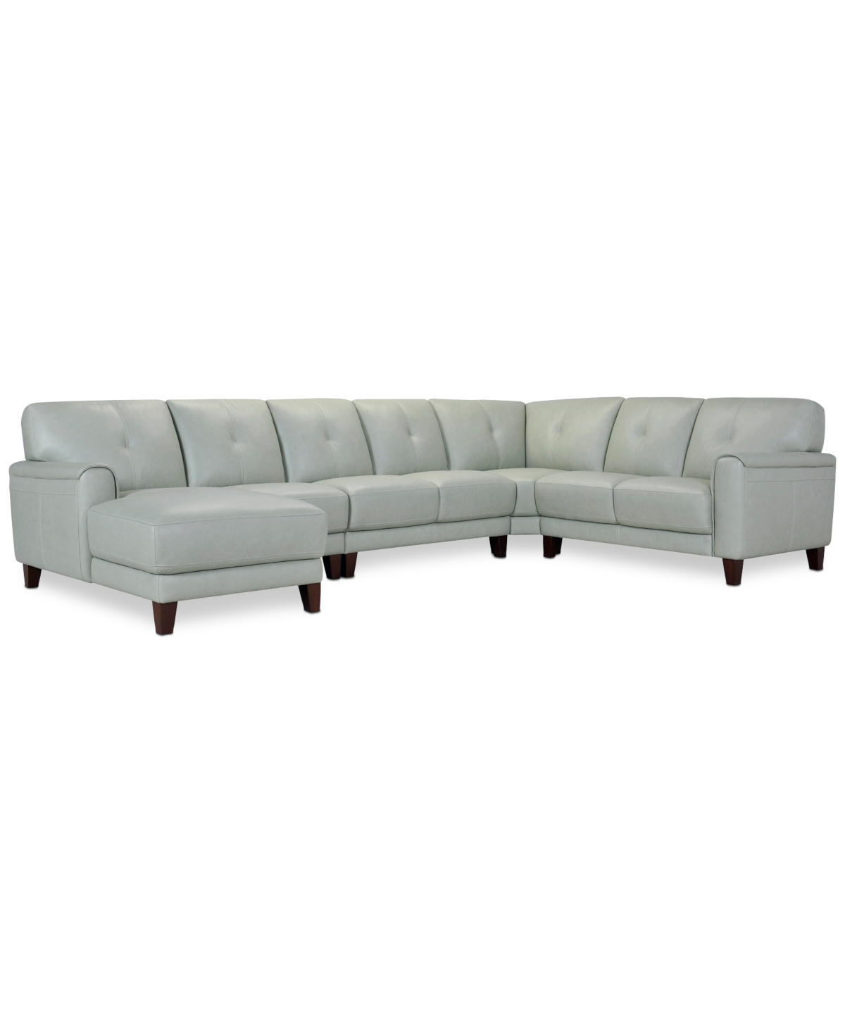 Macy's Closeout! Ashlinn 144" 5-pc. Pastel Leather Sectional, Created For  In Mint Green