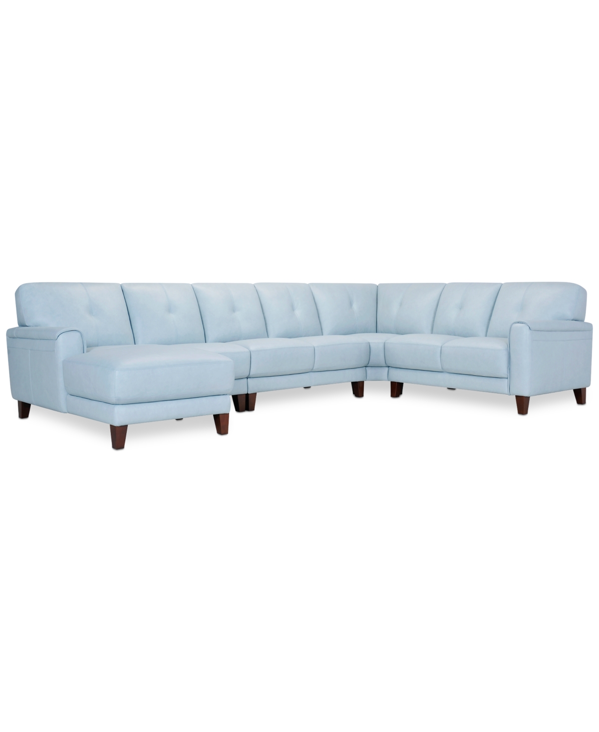 Macy's Closeout! Ashlinn 120" 4-pc. Pastel Leather Sectional, Created For  In Sky Blue