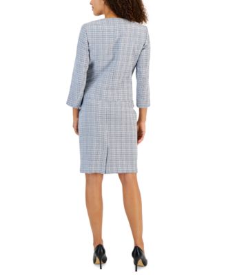Tweed Four-Button Jacket & Pencil Skirt Suit Set
