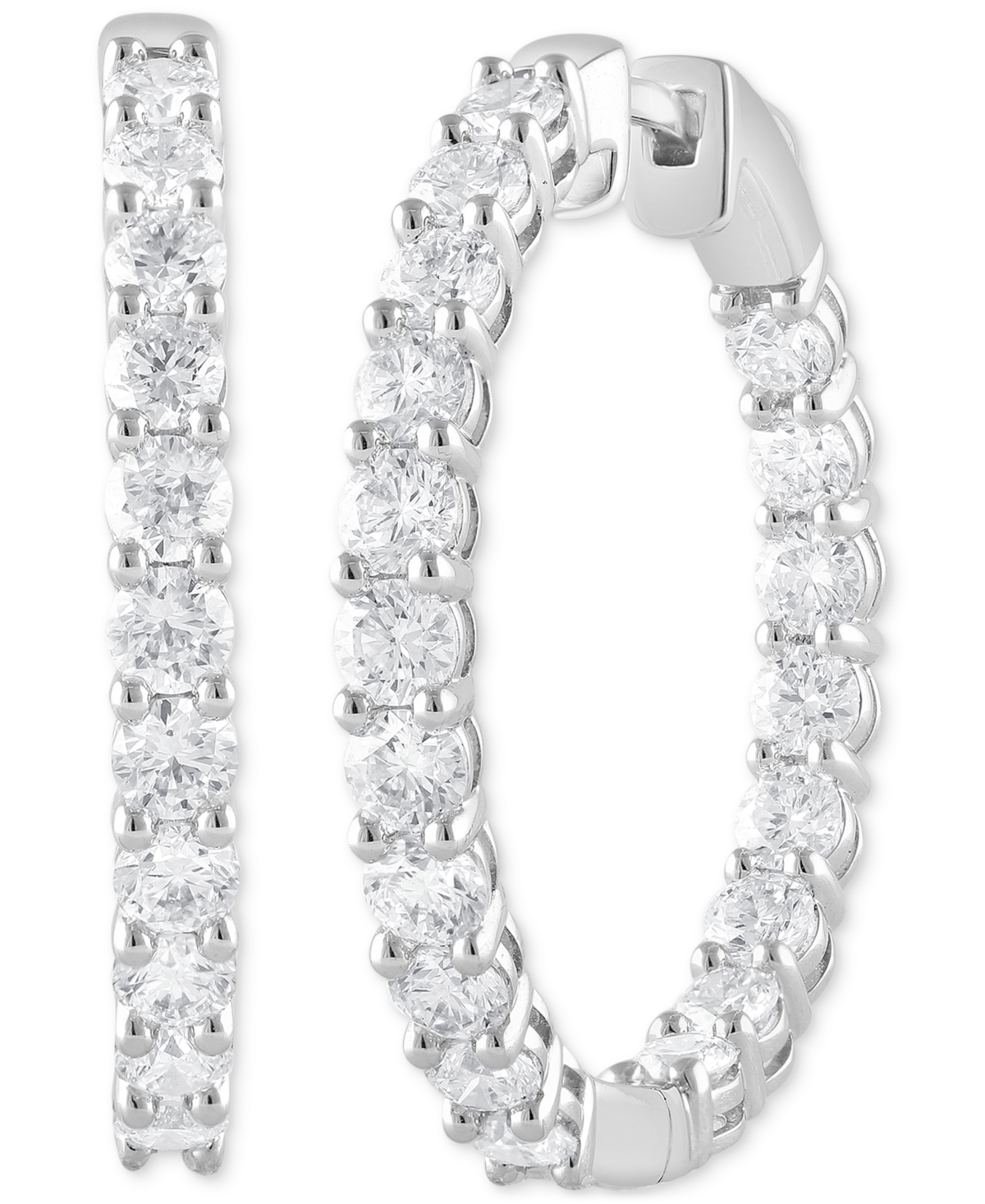 Lab Grown Diamond In & Out Small Hoop Earrings (3 ct. t.w.) in 14k White Gold, 1" - K White Gold